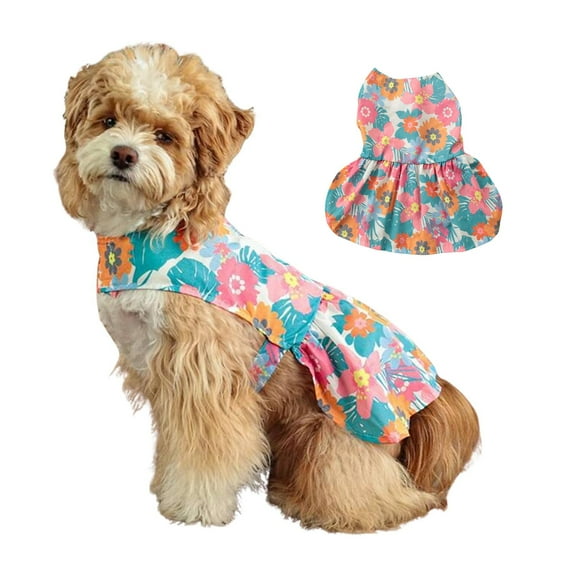Harikaji Pet Hawaiian Dog Dress, Floral Dog Beach Outfit, Breathable Doggy Summer Clothes Dog Shirt for Cat Small Medium Dogs Flowers-Dress L