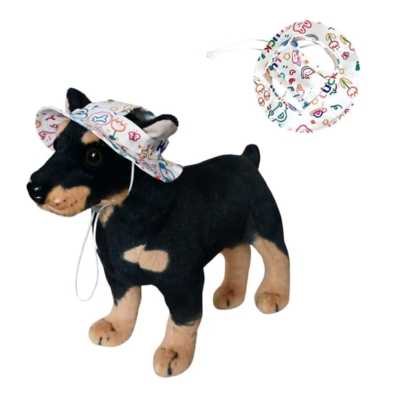 Harikaji Small Dog Round Hat, Pet Caps with Ear Hole, Brim Bucket Cat Hat Outdoor Sun Protection Neck Strap Adjustable for Small Medium Puppy Doggy Cats Rabbit M