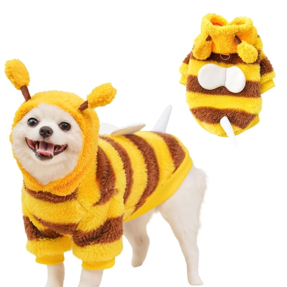 Harikaji Small Dog Sweater Hoodie, Bee Cosplay Dress Funny Dog Hooded Coat Clothes for Small Dog Cat, Chihuahua Yorkshire Outfit Halloween Party Costume XS