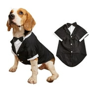 Harikaji Small Dog Tuxedo Suit with Bow, Dog Wedding Formal Suit with Leash Hole, Dog Festival Costume Coat Prince Gentleman Clothes for Small Medium DogsBlack 2XLChest Girth 22.8",Weight 16-22LB