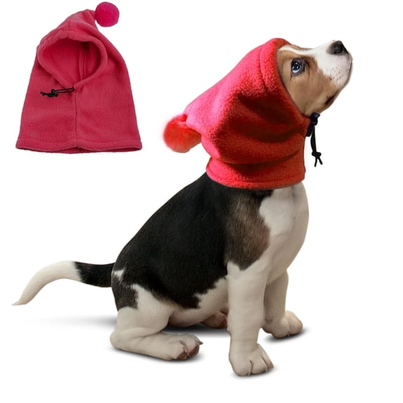 Harikaji Warm Dog Hat, Dog Ear Muffs Noise Protection, Polar Fleece Dog Winter Hats Windproof Cap, Quiet Ears Covers for Small Medium Dogs Red S