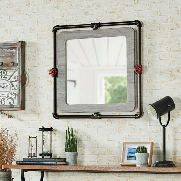 Harimon Rectangle Wood Wall Mirror, Vintage Gray Oak