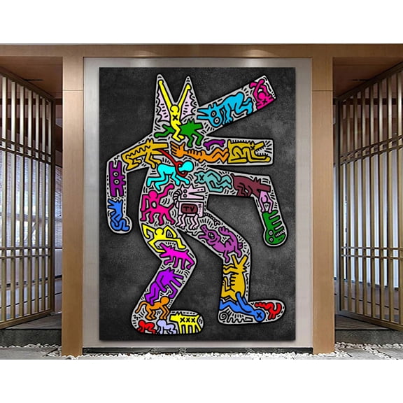 Haring Color Dog Wall Art, Graffiti Pop Style Poster, Unframed Paper Poster 8x10in