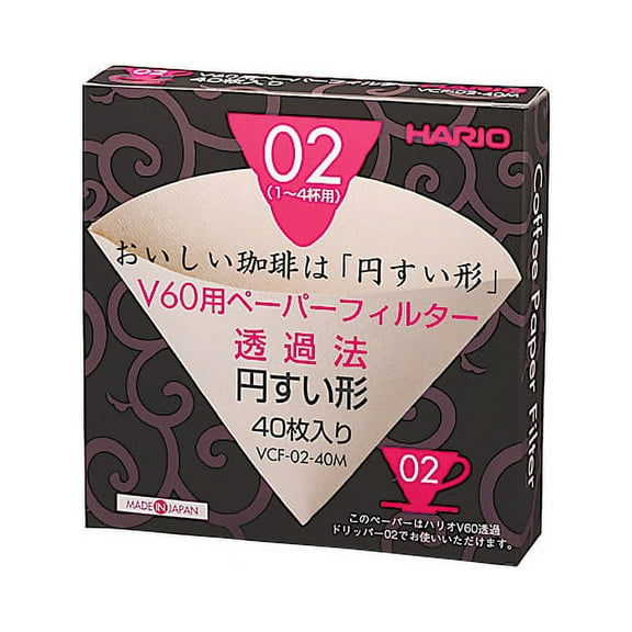 Hario V60 Paper Coffee Filters, VCF02-40M, Natural, Untabbed