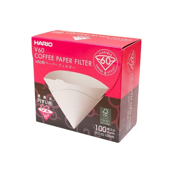 Hario V60 Paper Coffee Filters for 02 Dripper, 100 Count Boxed, White