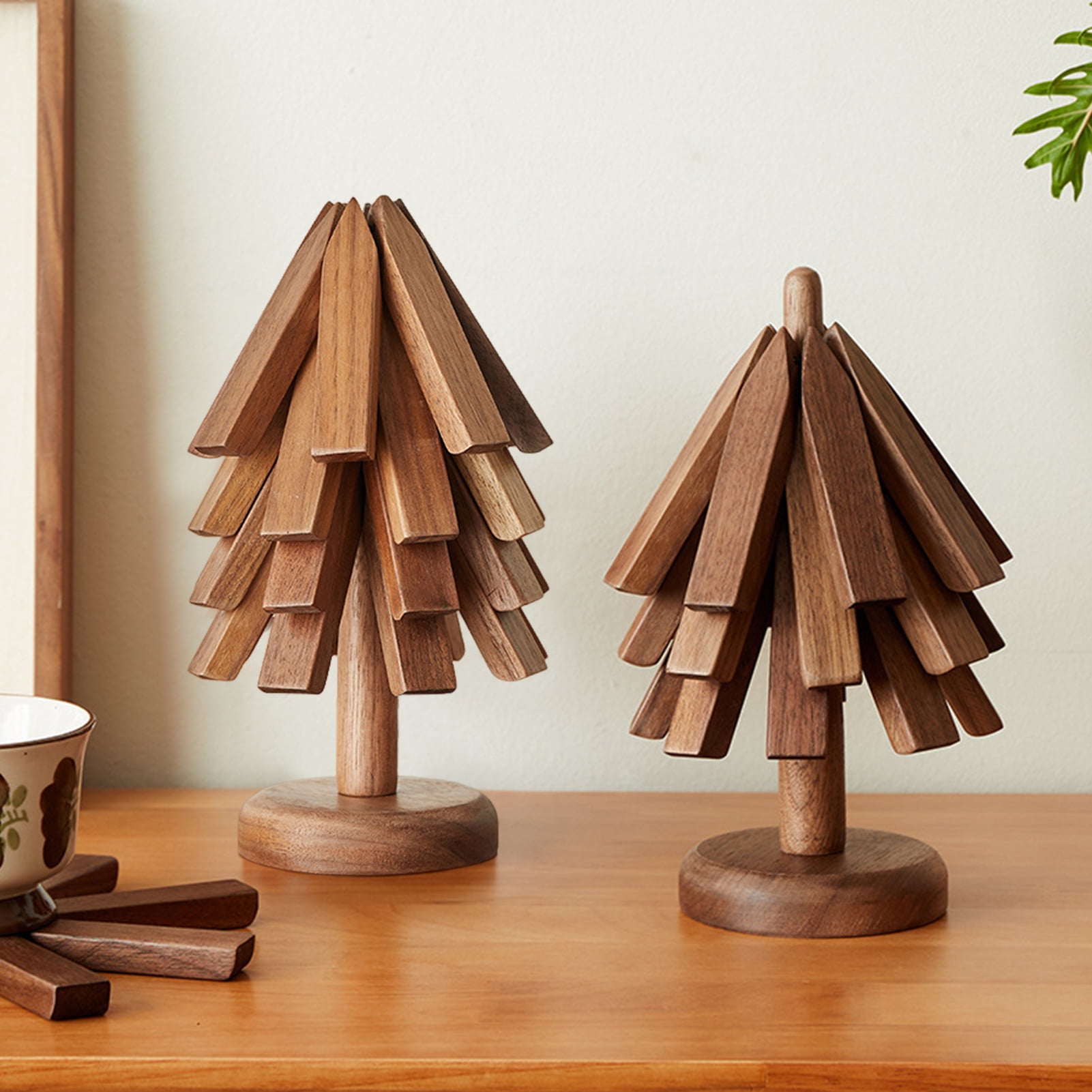 Wooden Cup Coaster Set,Tree Shape Trivet Set,Tree Coasters- 4 Wooden Trivets 1-302303