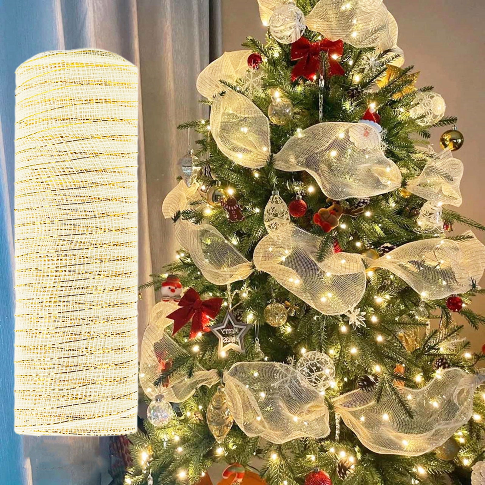 Hariumiu 1 Roll 10 Yards Christmas Ribbon Sequin Surface Xmas Tree