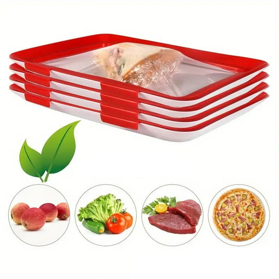 Hariumiu 2Pcs Food Tray Stackable Design Food Preservation Tray with Stretch Cover Dishwasher Safe Crisper Tray