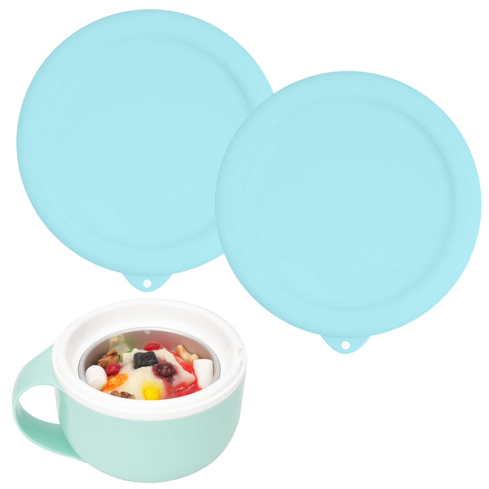 2pcs Silicone Lids For Dash My Mug Ice Cream Maker - BPA Free Replacement Bowl Covers (Light Green, White)