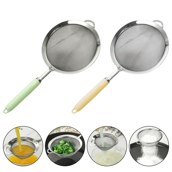 Hariumiu 304 Stainless Steel Mesh Strainer Ergonomic Handle Fine Mesh Filter Spoon Wire Flour Sifter Sieve Metal Colander Skimmer Kitchen Supplies