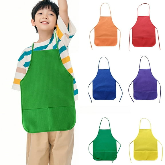 Hariumiu 5Pcs Kids Painting Aprons with 2 Roomy Pockets Non-Woven Fabric Art Aprons for Children Aged 3-7 Waterproof Reusable Kids Aprons for Crafts Cooking