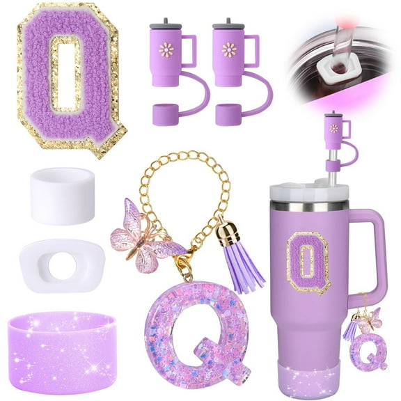 Hariumiu 7Pcs Cup Accessories Set for 30/40oz Tumbler Silicone Straw Lid Spill-Proof Stoppers Handle Charm Initials Sticker Durable Personalized Mug Enhancements Perfect Gift for Women
