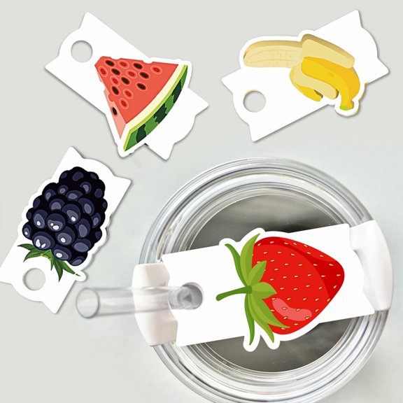 Hariumiu Acrylic Cup Lid Labels Fruit Pattern Design Stylish Drinkware Identification Tags Mug Lid Nameplat for 40Oz