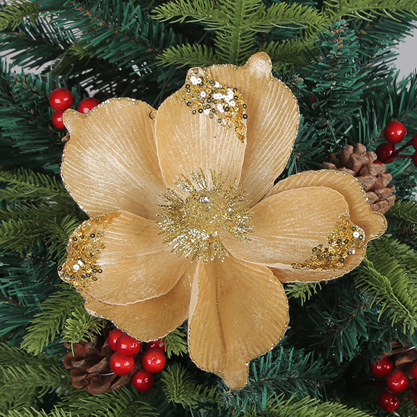 Hariumiu Artificial Christmas Flower Realistic Shiny Sparkling Festive ...