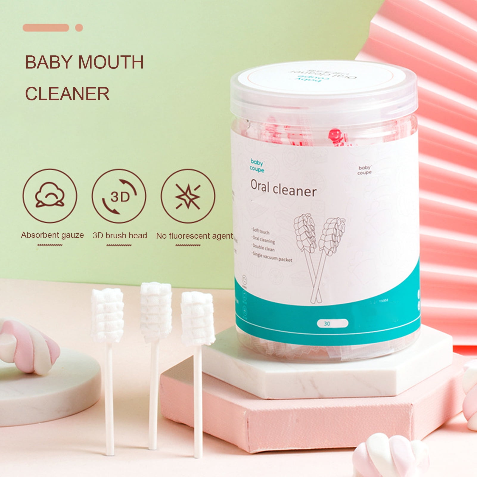 Baby Tongue Cleaner, Newborn Baby Toothbrush, 30PCS Disposable Infant Toothbrush Clean Baby Mouth,Gauze Gum Cleaner Toothbrush Baby Oral Cleaning Stick Dental Care for 0-36 Month Baby