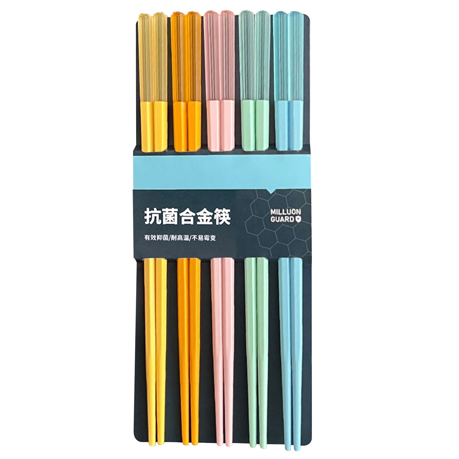 Random Mood Modern Chopsticks - 5 Pairs, 9.5 Inch, Non-Slip Fiberglass, Dishwasher Safe, Ice Fog Orange