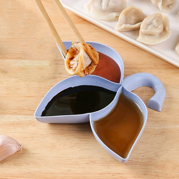 Hariumiu Compartment Plate 2pcs Leaf-shaped Saucer with Hanging Hole 3 Grids Korean Bbq Hot Pot Seasoning Dish Home Supply