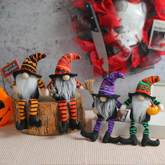 Hariumiu Decor 11" Halloween Mini Faceless Doll Striped Pattern Long Legs Doll Decoration Stuffed Swedish Gnome Doll Bookshelves Desktop Festival Faceless Old Man Doll