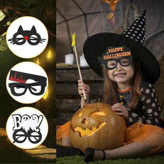 Hariumiu Decor Halloween Photo Booth Props Party Favor Pumpkin Baby Shower Halloween Thanksgiving Party Decoration Pumpkin Ghost Spider Owl Eyeball Style Halloween Glitter Cardstock Glasses