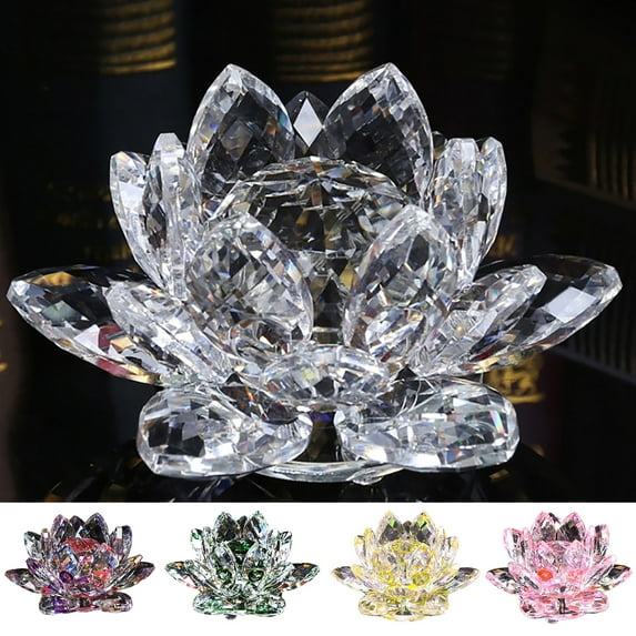 Hariumiu Faux Crystal Lotus Figurine Colorful Lotus Flower Ornament Lotus Paperweight Table Centerpiece for Home Office Decor Souvenir Gift