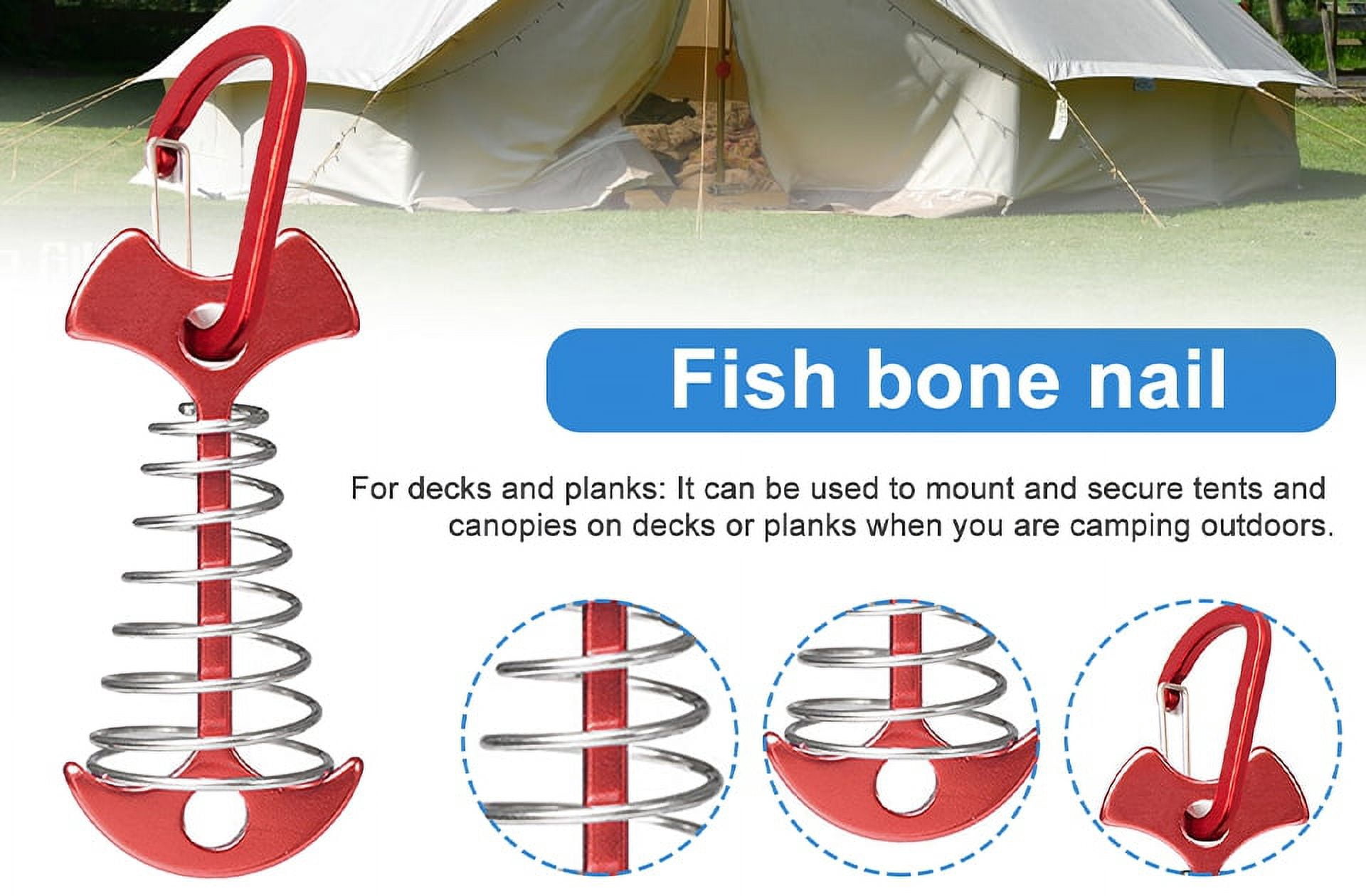 Fishbone Spring Pegs Hariumiu Fish Bone Nail Tent Stake Deck-anchor Pegs with Carabiners ...