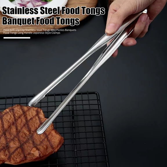 Hariumiu Food Anti-slip Clip Stainless Steel Tongs BBQ Picnics Banquets Food Tongs Long Handle Japanese-Style Clamps