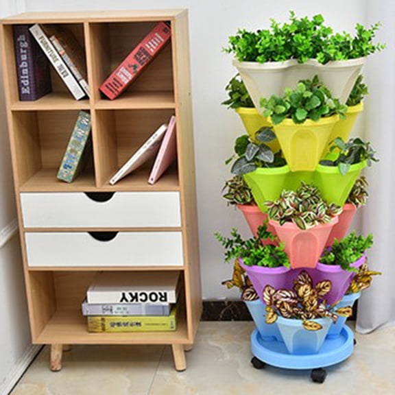 Hariumiu Garden Stackable Plant Pot, Petal Design Stereoscopic Planting Pots, Plastic Strawberry Potted Pots for Garden Family Balconies (Chassis and Wheels Sold Separately)