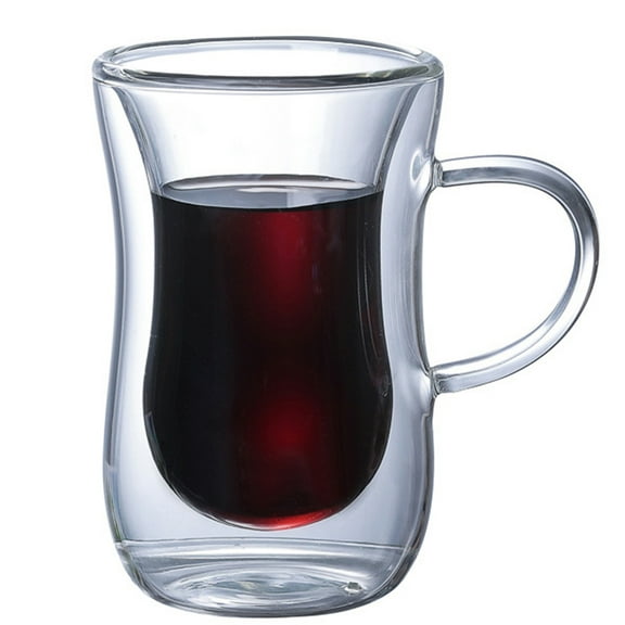 Hariumiu Glass Cup Double Wall Design Transparent Glass Coffee Mug for Restaurant-Transparent,With Handle