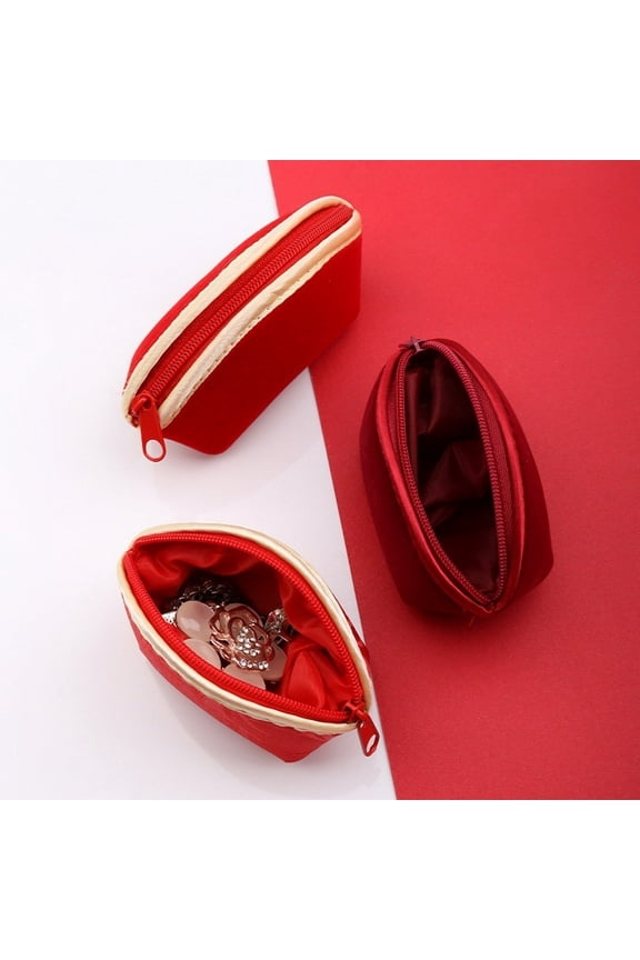 Jewelry Bag Portable Red Velvet Zipper Small Coins Holder Ring Bracelet Necklace Earrings Dumpling Pouch Home Supplies