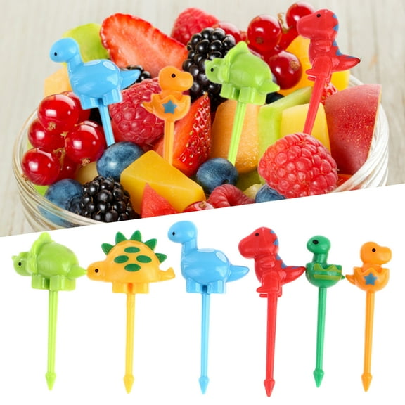 Hariumiu Kitchen 6/12 Pcs Fruit Fork Anti-slip Cartoon Plastic Dinosaur Shaped Bento Stick Party Supply