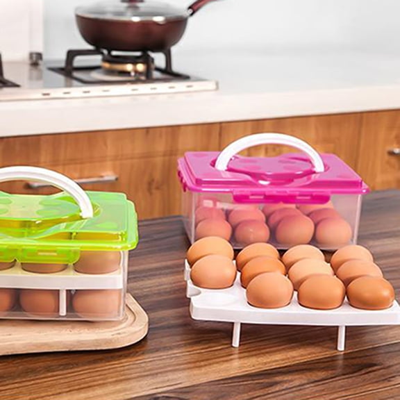 Hariumiu Kitchen Egg Holder 24 Grid Egg Box Double Layer Egg Storage with Lids Multifunctional Food Organizer Reusable Fruit Vegetables Meal Fresh Container, 9.84x7.09x4.25in