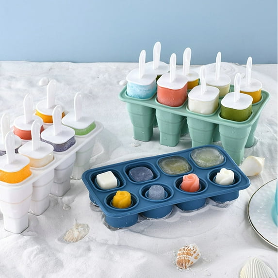 Hariumiu Kitchen Ice Cream Tray Foldable Duplex Shapes with Ice-cream Bar 8 Grids Collapsible Sil - Convenient, Versatile, Space-Saving, Easy to Clean, Perfect for Summer Treats