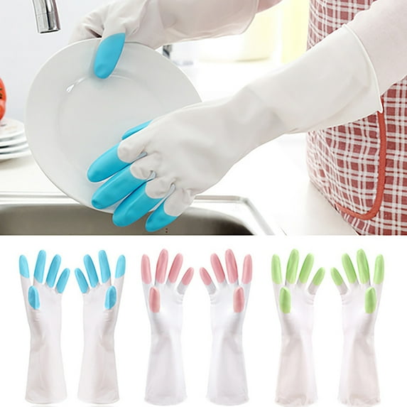 Hariumiu Kitchen Reusable Household Gloves, Rubber Dishwashing gloves, Extra Thickness, Long Sleeves, Kitchen Cleaning, Working, Painting, Gardening, Pet Care
