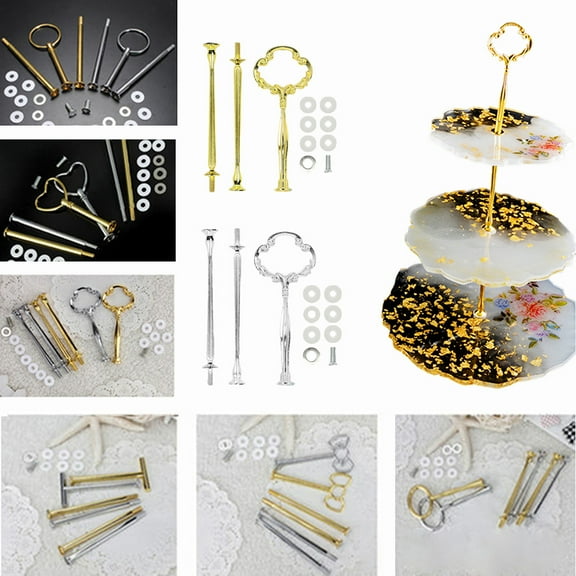 Hariumiu Kitchen Sets of 3 Tier Cake Plate Stand Handle Hardware, Fruit Cake Plate Handle Cake Cupcake Dessert Serving Tray Stand Handle Plate Hardware Fitting Holder