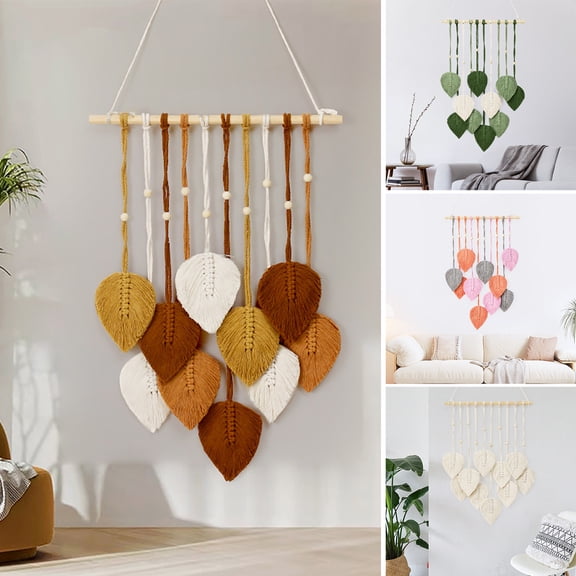 Hariumiu Leaf Macrame Tapestry Bohemian Wall Hanging Ornament Handmade Macrame Home Decoration for Living Room Bedroom Corridor