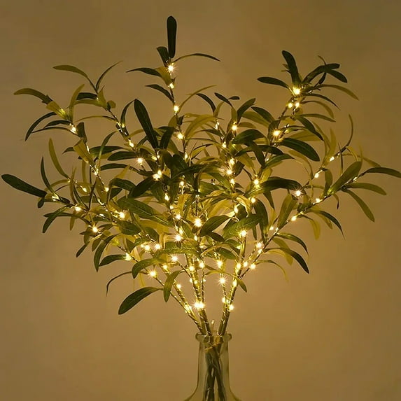 Hariumiu Lighted Olive Branches with Timer Vase Artificial Tree Branches Realistic Faux Branches Light for Home Living Room Bedroom Decor