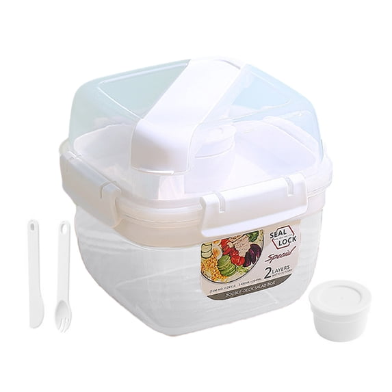 Hariumiu Lunch Box Easy to Carry Convenient Cleaning Portable Good Sealing Large Capacity Storing Fruit PP Material Double-layer Salad Box School Supply-White,L