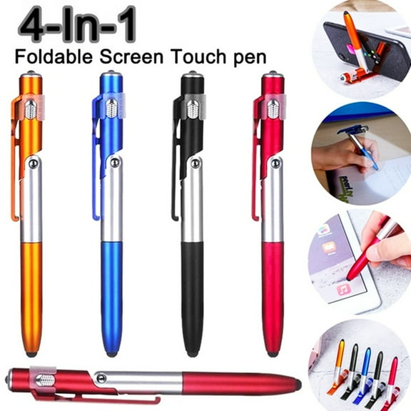 Hariumiu Multifunctional 4 in 1 Ballpoint Pen, Foldable LED Light Ballpoint Pen, Phone Touch Ballpoint Pen, Mobile Phone Rack