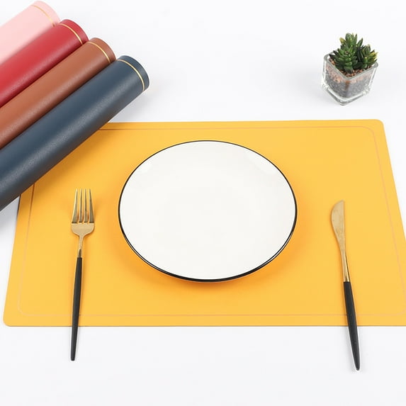 Hariumiu Place Mat for Dining Table Faux Leather Double-sided Color Place Mat Waterproof Oil-proof Heat Insulating Reusable Dining Table Accessory for Kitchen