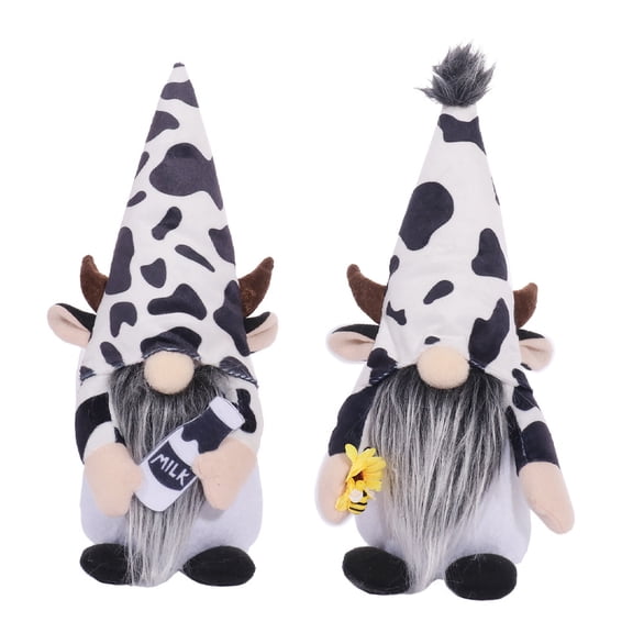 Hariumiu Plush Cow Gnome Cow Gnome Set of 2 Soft Plush Faceless Gnome Ornament for Home Decorations Whimsical Farmhouse Style Black White Pattern