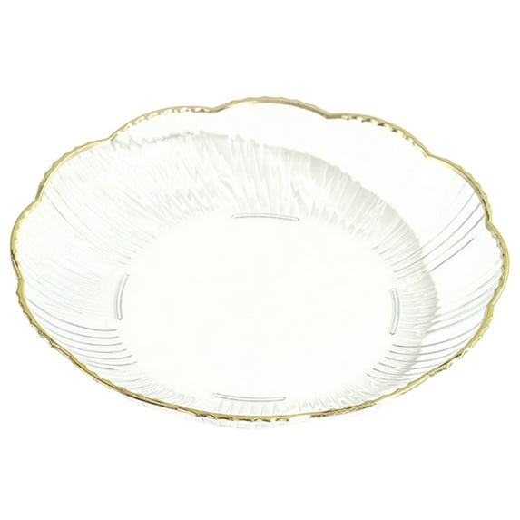 Hariumiu Salad Plate Transparent Fruit Plate with Golden Edge Stackable Snacks Serving Platter Unbreakable Round Salad Dessert Dinner Plate Dining Room