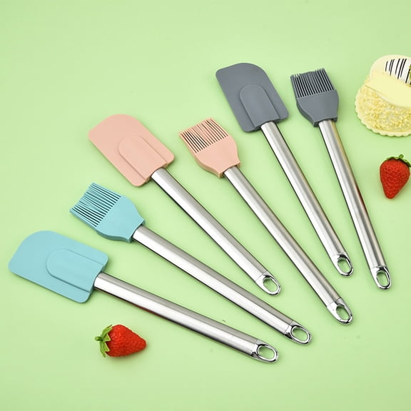 Hariumiu Silicone Scraper Oil Brush Stainless Steel Handle Flexible Scrapers BPA Free High Heat Resistant Kitchen Scraper Multifunctional Kitchen Tool