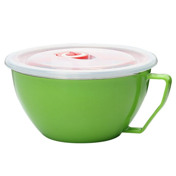 Hariumiu Stainless Steel Heat Insulation Anti-scald Instant Noodle Handle Bowl with Lid-Green