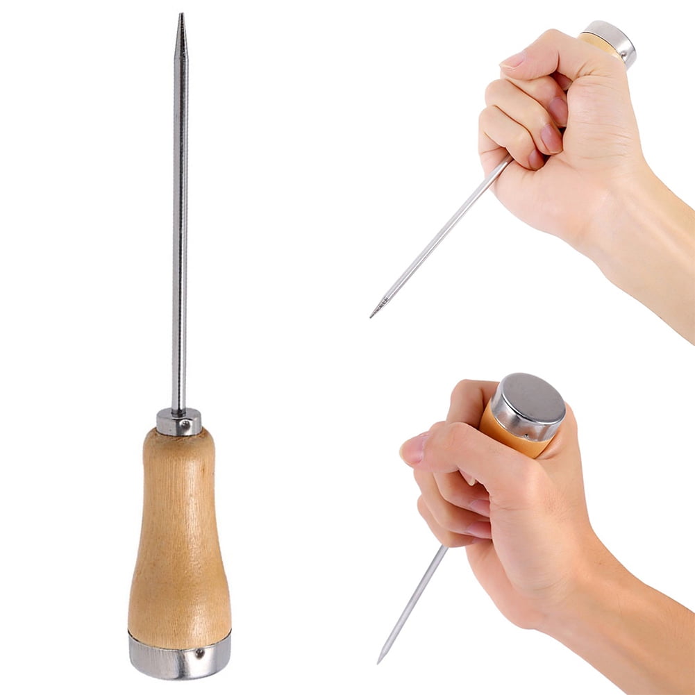 Stainless Steel Ice Pick with Wooden Handle Kitchen Tool (Light Brown A) 