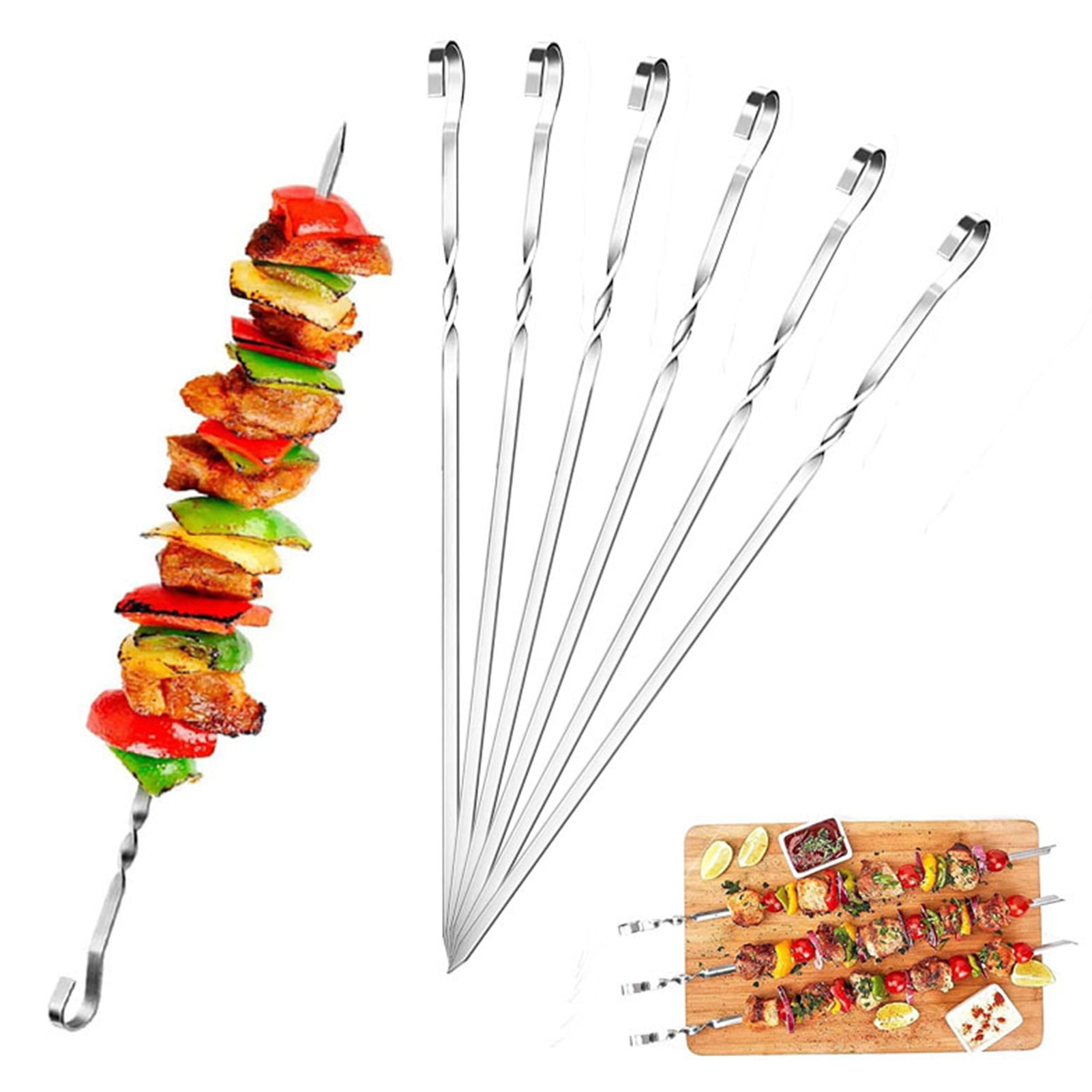 Hariumiu Stainless Steel Kabob Skewer 20pcs/set Bbq Kabob Skewer Flat Twisted Reusable Stainless