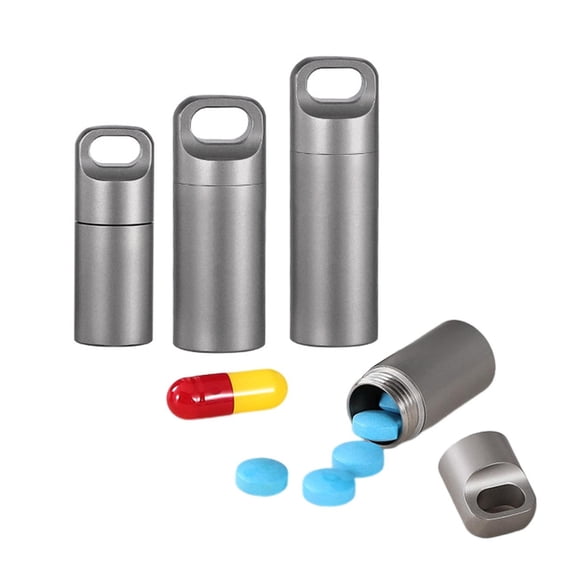 Hariumiu Stainless Steel Pill Box with Silicone Seal Ring Waterproof Portable Outdoor Travel Mini Tablet Capsule Pill Storage Bottle Container Holder