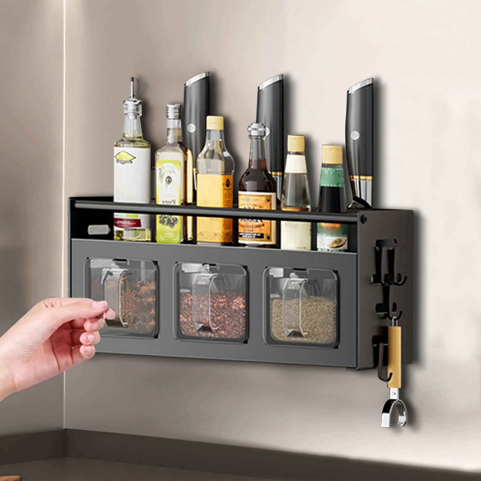 Hariumiu Stainless Steel Wall Spice Rack with Drawer Style No Drilling