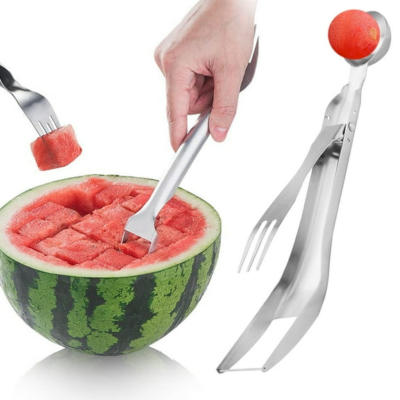 Hariumiu Stainless Steel Watermelon Slicer Fork 3-In-1 Multifunction Summer Watermelon Cube Maker Fruit Cutter Slicing Cutting Tool Kitchen Gadgets