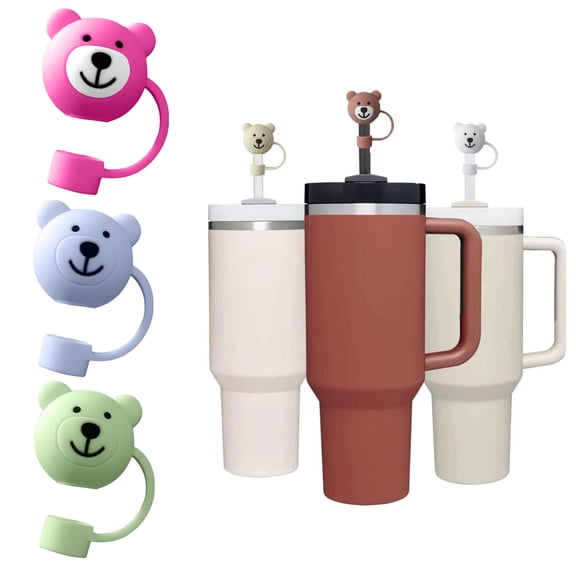 Hariumiu Straw Cover Cartoon Bear-Shaped Silicone Straw Lid Reusable Dust-proof Straw Plug for Home Party Decoration