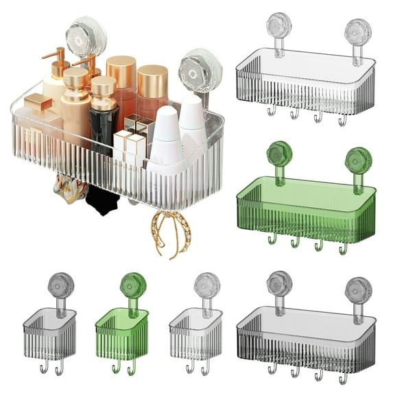 Hariumiu Suction Cup Storage Rack Bathroom Kitchen Organizer Large Capacity Strong Load-bearing Easy to Install Hanging Shower Shelf